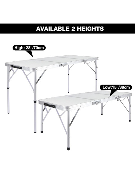Mesa de Camping Plegable REDCAMP 2ft Ajustable Blanca
