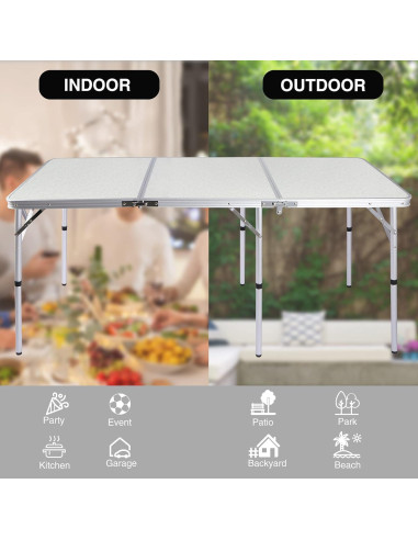 Mesa de Camping Plegable REDCAMP 2ft Ajustable Blanca