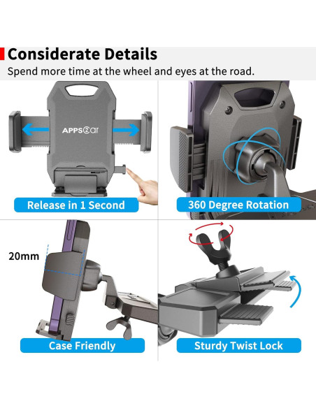 Soporte para Teléfono APPS2Car CD Negro 360 Ajustable