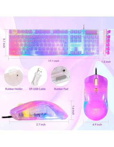 CHONCHOW Combo Teclado y Ratón Gaming RGB USB Claro