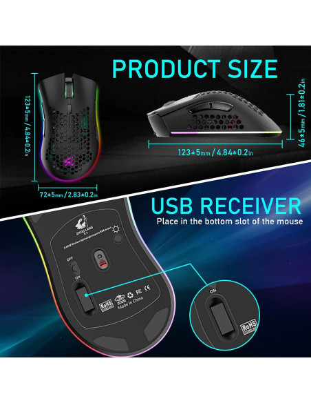 Ratón Gaming Inalámbrico FELICON TD-MICEWHITE RGB 7 Botones