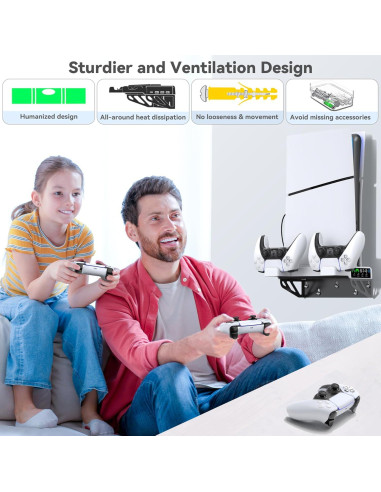 Soporte de Pared PS5 Tokluck con Ventilador y Carga Rápida
