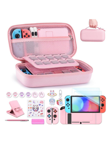 Funda 19 en 1 para Nintendo Switch innoAura Rosa