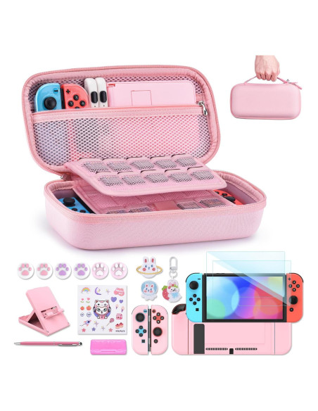 Funda 19 en 1 para Nintendo Switch innoAura Rosa