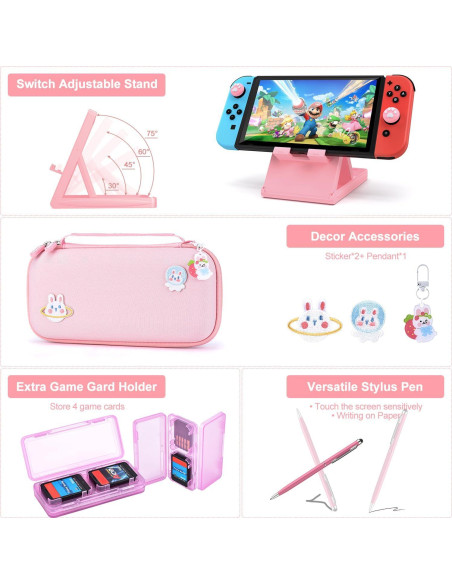 Funda 19 en 1 para Nintendo Switch innoAura Rosa