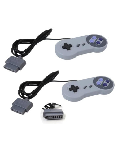 2 Controladores Gamepad con Cable AV para Nintendo SNES Gris