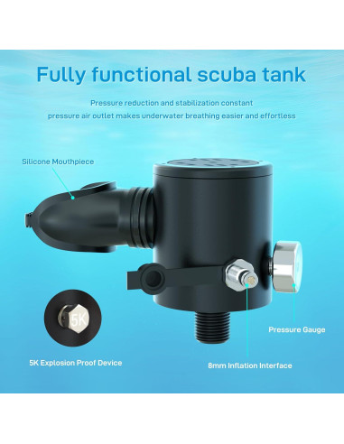 Mini tanque de buceo HOUVAN 0.5L con válvula de seguridad