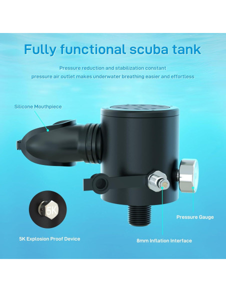 Mini tanque de buceo HOUVAN 0.5L con válvula de seguridad