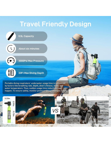 Mini tanque de buceo HOUVAN 0.5L con válvula de seguridad