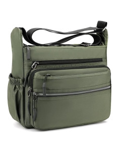 Bolsa Mensajera Mudono Verde Nylon Impermeable Multi-bolsillo