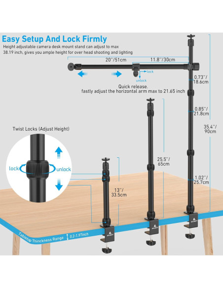 Soporte de cámara AILIGHT TS61 con brazo ajustable 33 cm-83 cm