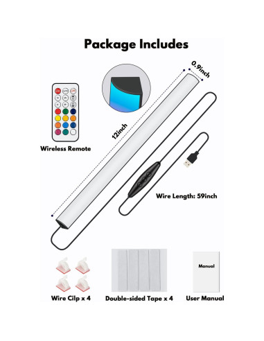 Barra de Luz RGB JUSJUBR 30.48 cm Control Remoto USB
