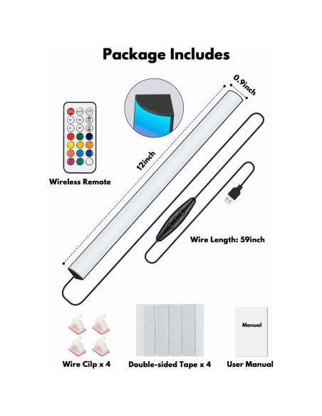 Barra de Luz RGB JUSJUBR 30.48 cm Control Remoto USB