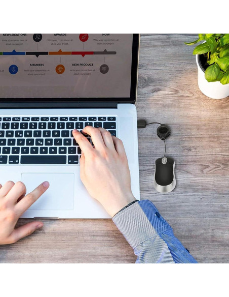 Ratón Mini USB C Retráctil Gong Fang Hua 1600 DPI Negro