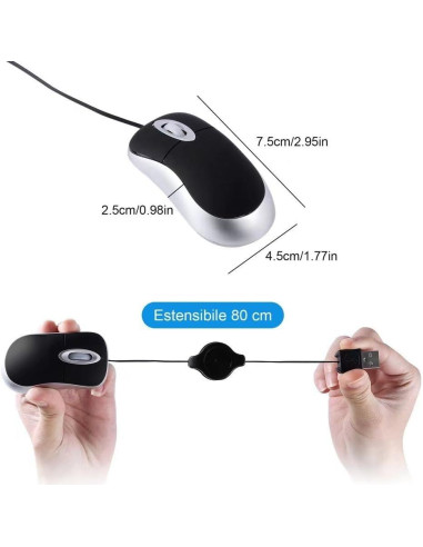 Ratón Mini USB C Retráctil Gong Fang Hua 1600 DPI Negro