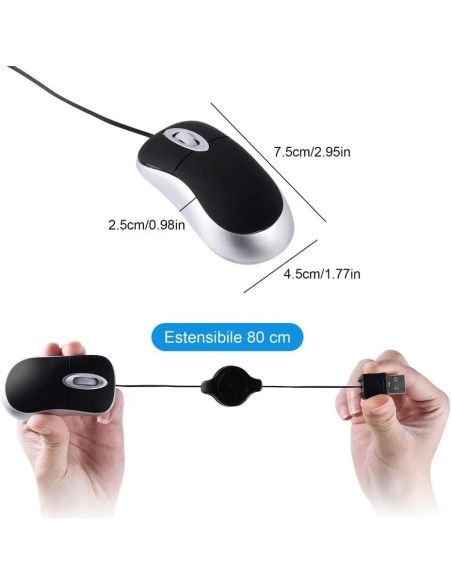 Ratón Mini USB C Retráctil Gong Fang Hua 1600 DPI Negro