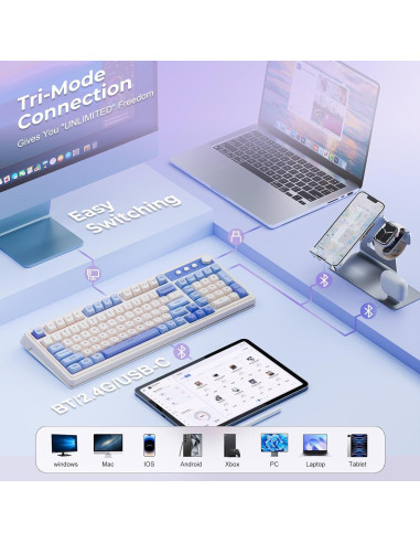 Teclado AULA S99 Inalámbrico RGB 96% con Numpad Púrpura