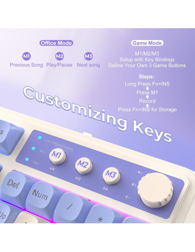 Teclado AULA S99 Inalámbrico RGB 96% con Numpad Púrpura