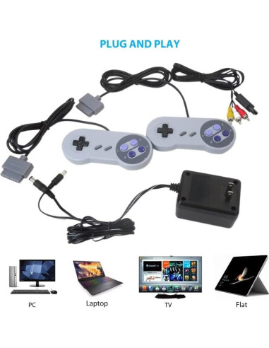 2 Controladores Gamepad con Cable AV para Nintendo SNES Gris