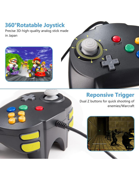 Controlador Retro N64 KIWITATA Mejorado con Cable 1.8m