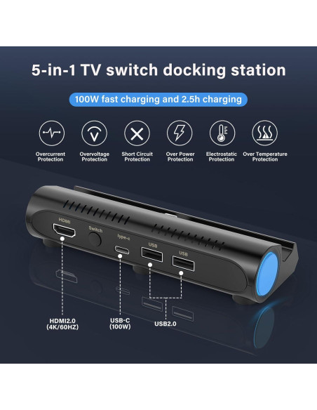 Dock portátil para Nintendo Switch Rapell 6 en 1 HDMI USB