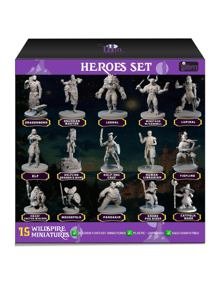 15 Miniaturas de Fantasía Sin Pintar D&D 28-32mm Wildspire