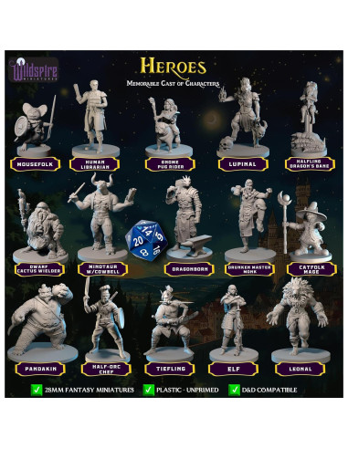 15 Miniaturas de Fantasía Sin Pintar D&D 28-32mm Wildspire