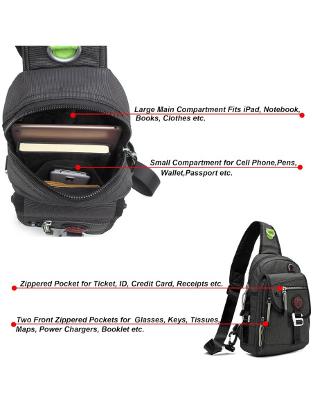 Bolsa de Hombro NICGID Mochila Cruzada 21x10x30cm Negra