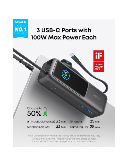 Banco de energía Anker 25,000mAh 100W USB-C portátil