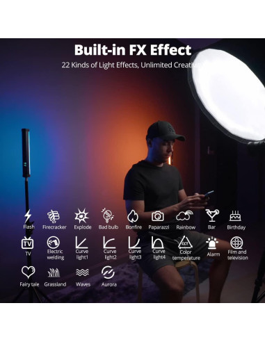 AMBITFUL A2 Luz Tubo RGB 2500K-8500K 29 Efectos