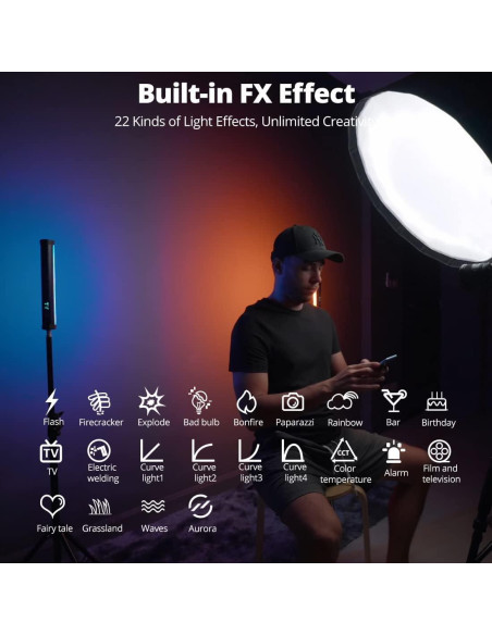 AMBITFUL A2 Luz Tubo RGB 2500K-8500K 29 Efectos