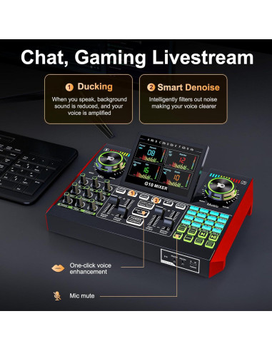Mezclador de Audio G10 con Efectos y Reducción de Ruido