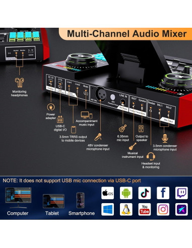 Mezclador de Audio G10 con Efectos y Reducción de Ruido