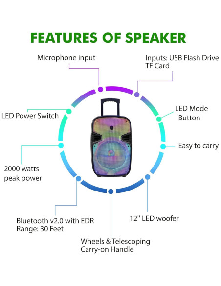 Altavoz Bluetooth 1500W Technical Pro 12" Recargable LED