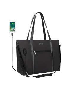 Bolsa Tote para Laptop 17" Impermeable USB Nylon Mujer