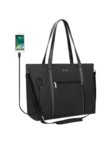 Bolsa Tote para Laptop 17" Impermeable USB Nylon Mujer