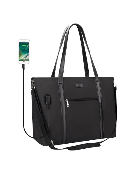 Bolsa Tote para Laptop 17" Impermeable USB Nylon Mujer