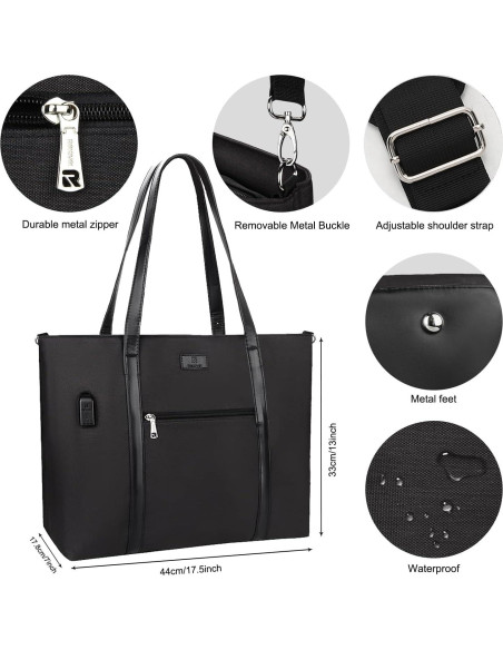 Bolsa Tote para Laptop 17" Impermeable USB Nylon Mujer