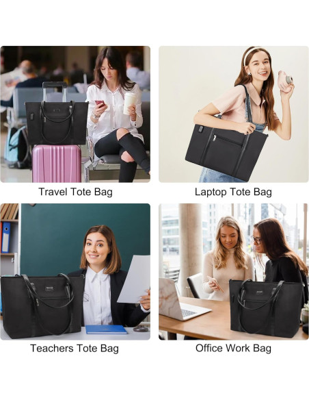 Bolsa Tote para Laptop 17" Impermeable USB Nylon Mujer