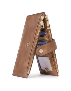 Billetera de Cuero Slim CLUCI con Bloqueo RFID y 16 Tarjetas