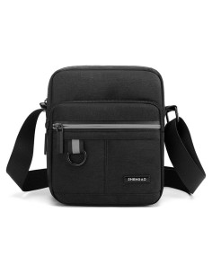 Bolsa de Hombro Pequeña Lona Unisex Negra 19x16 cm