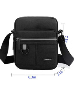 Bolsa de Hombro Pequeña Lona Unisex Negra 19x16 cm 2