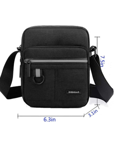 Bolsa de Hombro Pequeña Lona Unisex Negra 19x16 cm