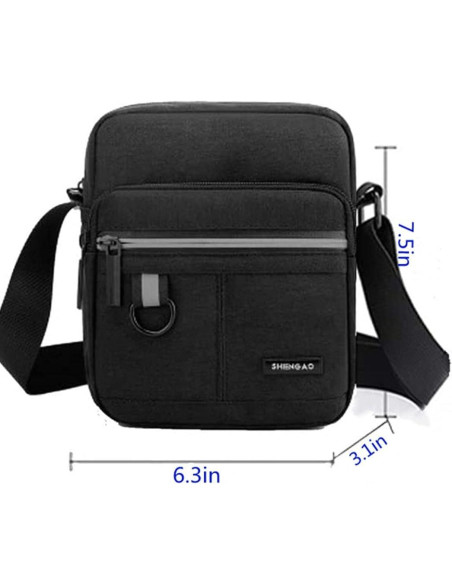 Bolsa de Hombro Pequeña Lona Unisex Negra 19x16 cm