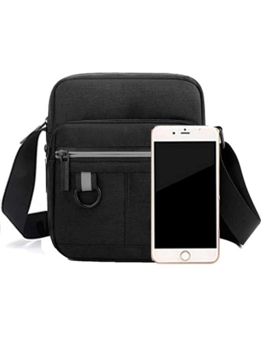 Bolsa de Hombro Pequeña Lona Unisex Negra 19x16 cm