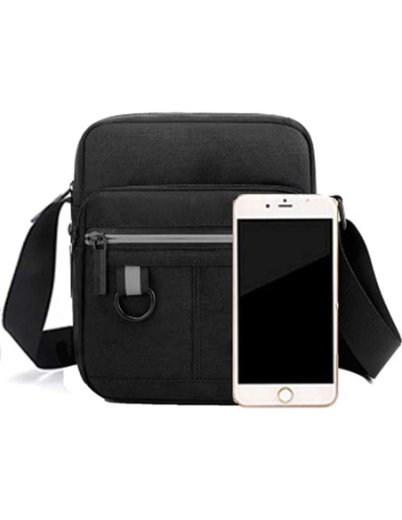 Bolsa de Hombro Pequeña Lona Unisex Negra 19x16 cm