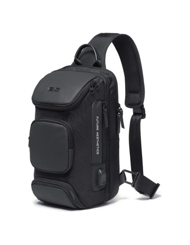 BANGE Bolsa Cruzada Negra Impermeable con Carga USB 15L