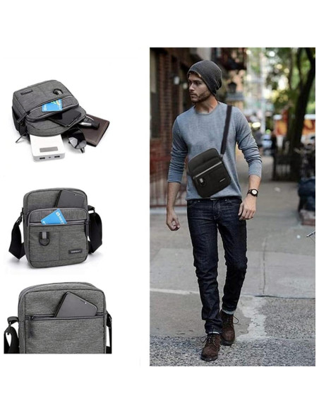 Bolsa de Hombro Pequeña Lona Unisex Negra 19x16 cm