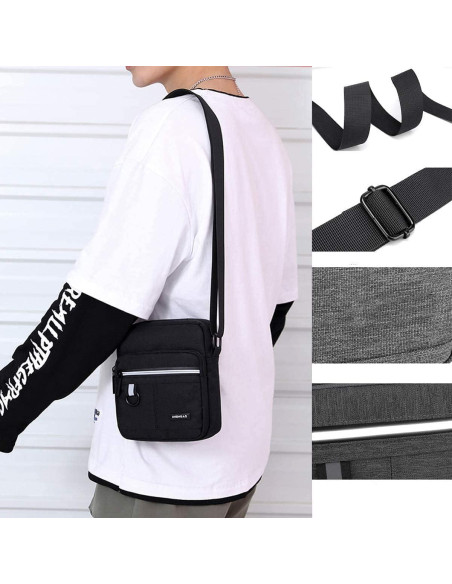 Bolsa de Hombro Pequeña Lona Unisex Negra 19x16 cm