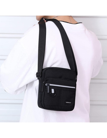 Bolsa de Hombro Pequeña Lona Unisex Negra 19x16 cm